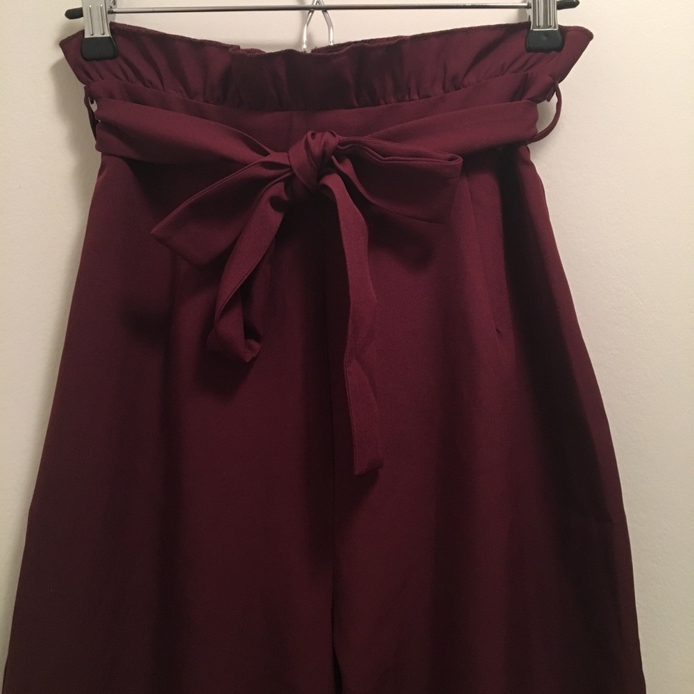 Plum Paper Bag High-Waisted Trousers